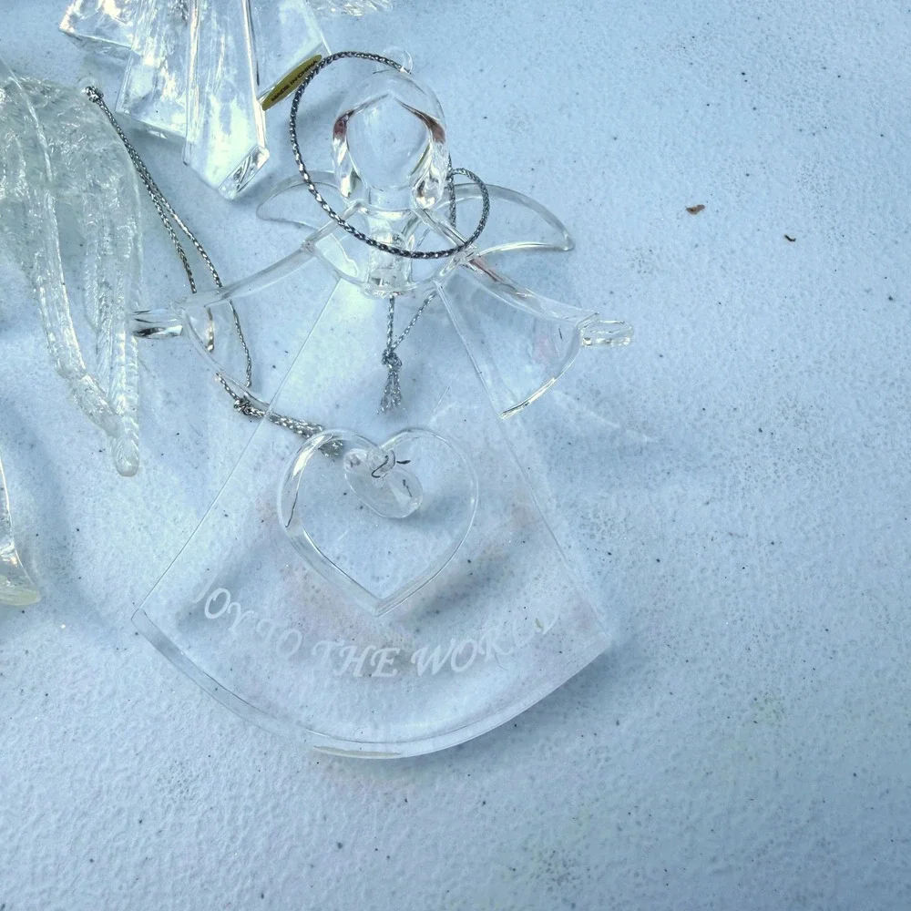 Christmas Ornament Lot 12pc Clear Acrylic Angels Joy Doves Clear